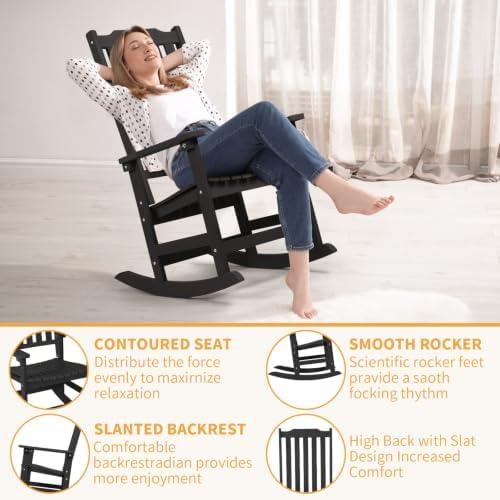 Oversized All-Weather Outdoor Rocking Chairs Set of 2, Patio Rocker | Ergonom...
