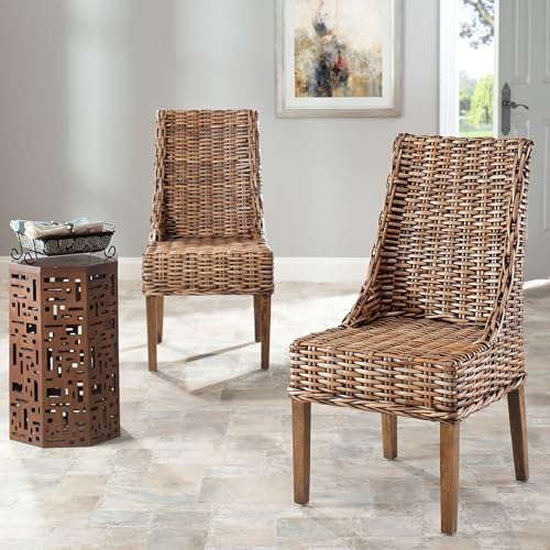 SAFAVIEH Suncoast Wood Accent Chair Set of 2, 20" Brown/Teak Brown FOX6503A