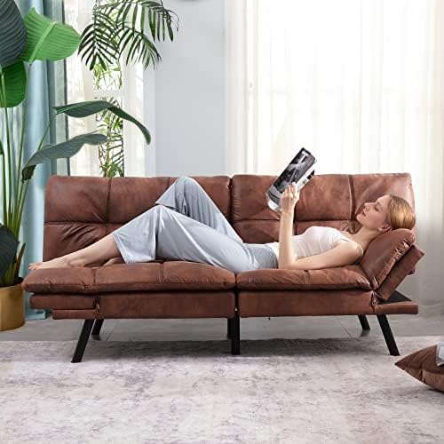 Opoiar Leather Futon Sofa Bed,Convertible Memory Foam Couch Bed,Futon Sets Da...