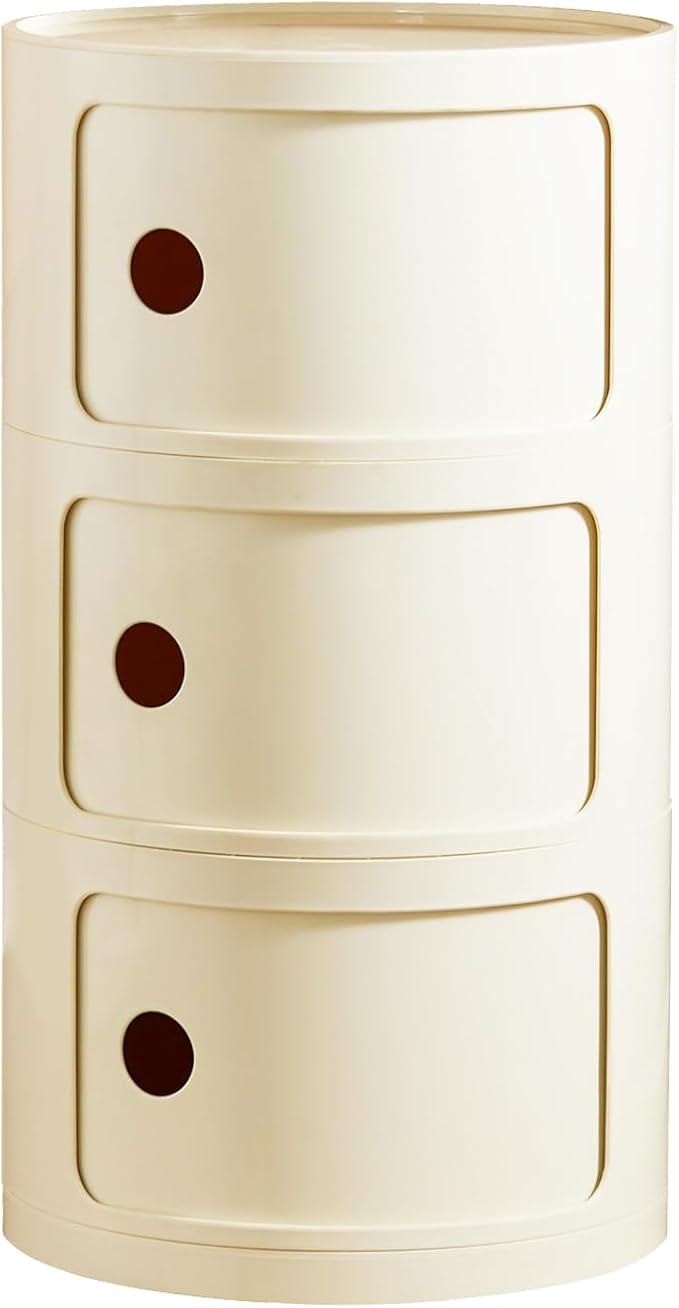 Round Nightstand with 3 Drawers, Modern Style Side Table, Multifunctional End...