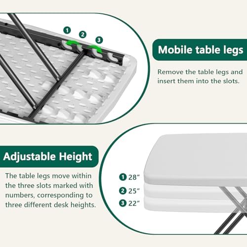 Folding Table 30 Inch - Small Desk Adjustable Height TV Tray for Laptop, Couc...