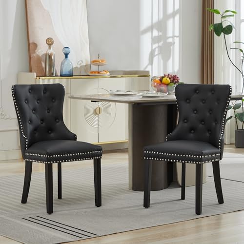 adochr PU Leather Dining Chairs Set of 2, Upholstered Kitchen Chairs, Black
