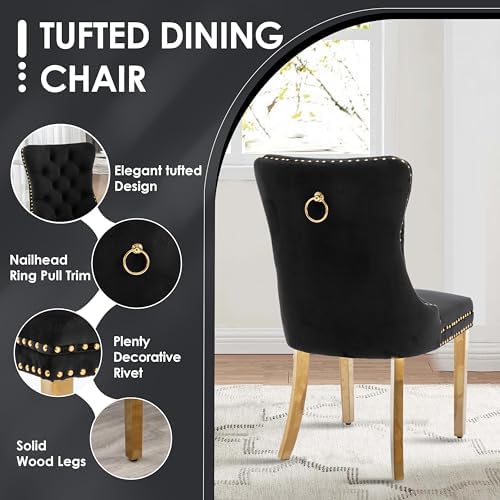 5 Pieces Gold Round Glass Dining Table Set, Modern Luxury Circle Kitchen Set ...