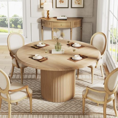 Tribesigns 47" Round Dining Table for 4, Farmhouse Kitchen Table with Me...