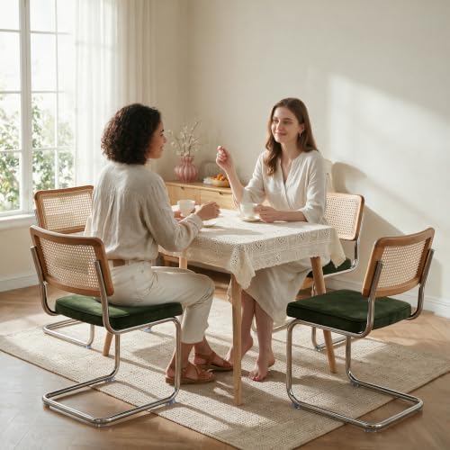 GrandNoor Natural Rattan Dining Chairs Set of 2, Cesca Design Kitchen Chair
