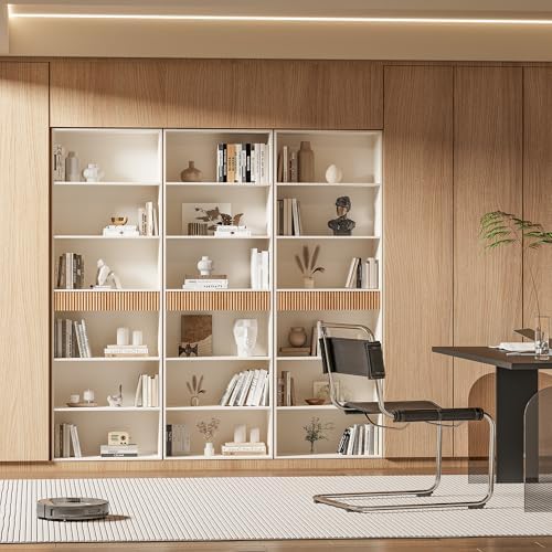 INNOD 72" Tall Bookshelf with Storage, 7-Tier Bookcase Fluted with Drawe...