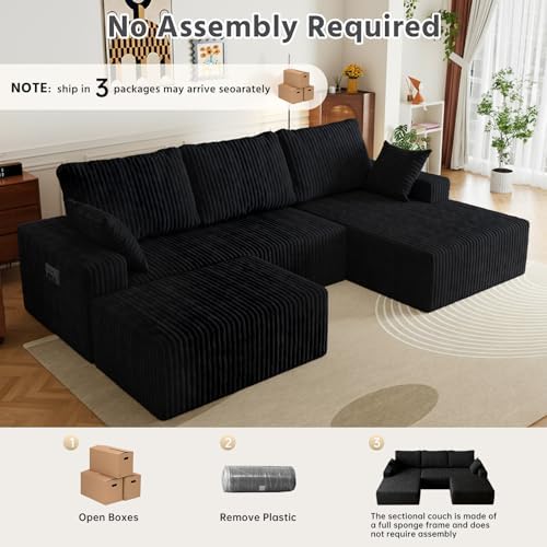 108" U-Shape Modular Sectional Cloud Couch with Ottoman, Deep Seat Couch...