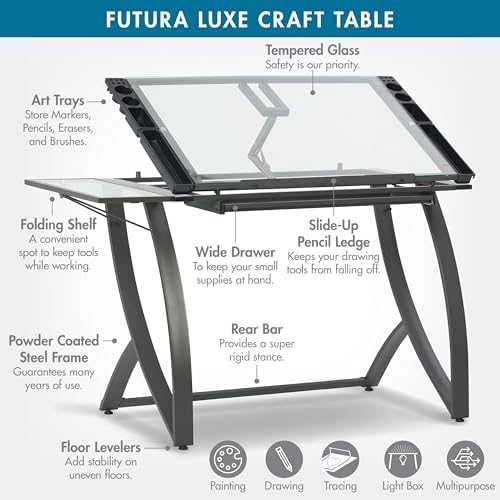 SD STUDIO DESIGNS Futura Luxe Drawing, Drafting, Craft Table with Drawer, 35&...