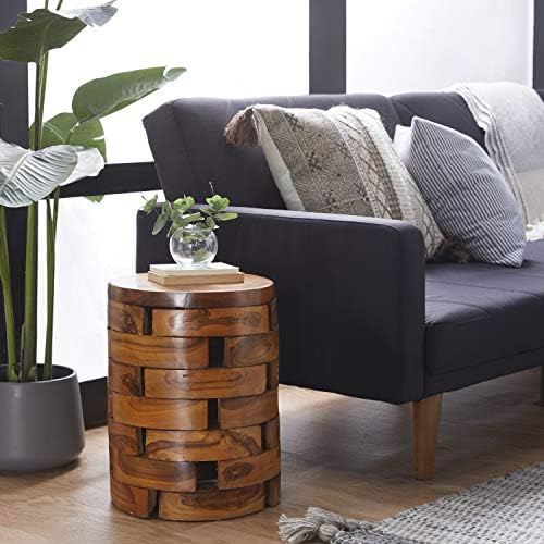 Deco 79 Teak Wood Handmade Side End Accent Table Live Edge End Table with Bri...
