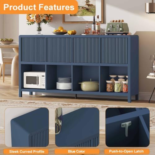 FATORRI 8 Cube Bookcase with 4 Doors, 57 Inch Wooden Bookshelf with Storage C...