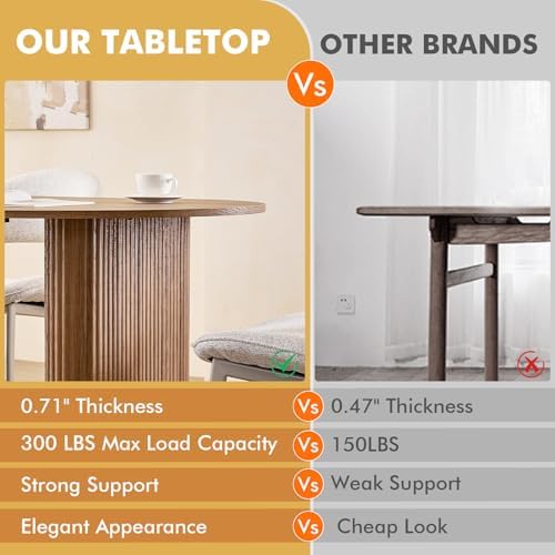 Brown Dining Table Set for 4 with Beige Chairs with Metal Legs | [Rounded Edg...