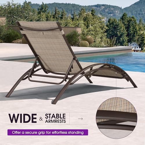 PURPLE LEAF Oversized Pool Chaise Lounge with Table Bronze Aluminum, Khaki | ...