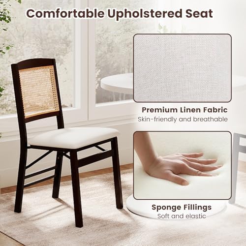 KOTEK Folding Dining Chairs Set of 2, Wooden Kitchen Chairs with Padded Seat ...