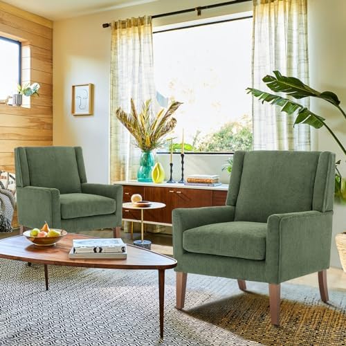 COLAMY Modern Wingback Living Room Chair, Upholstered Fabric Accent Armchair,...