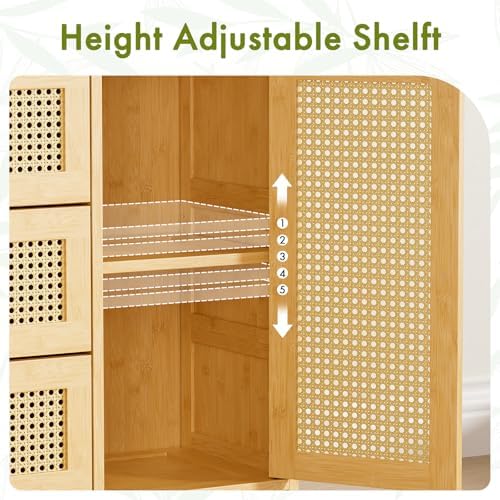 Amazer Sideboard Buffet Cabinet with Storage, Bamboo Storage Cabinets, Rattan...