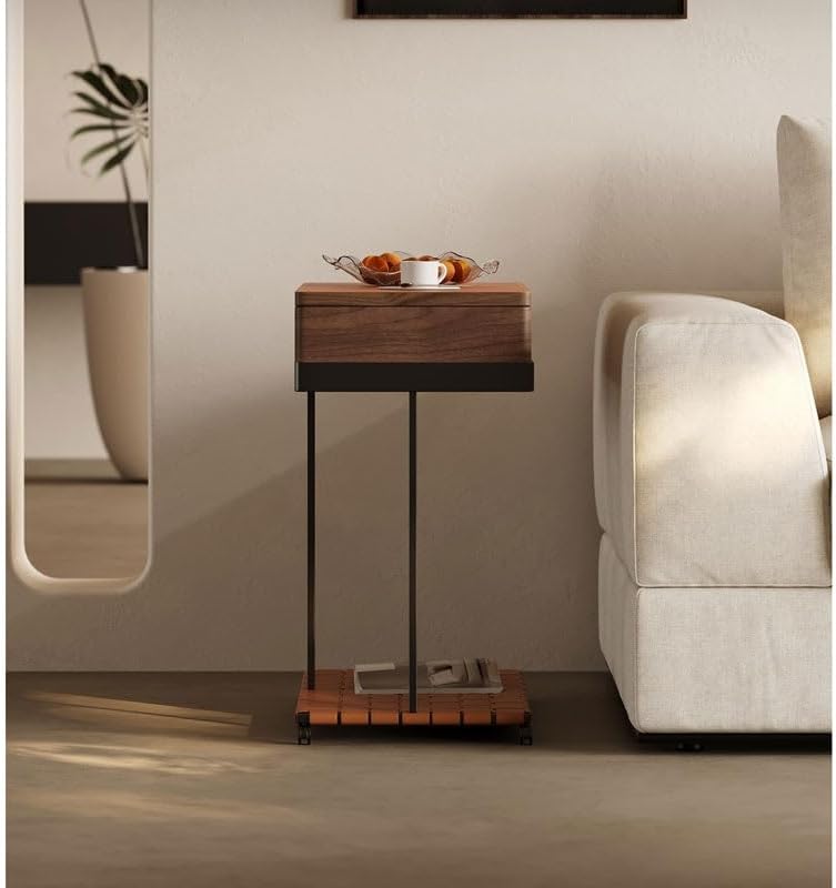 Sofa Side Table Cabinet Art Wood Movable Bedside Storage Rack Furniture Decor...