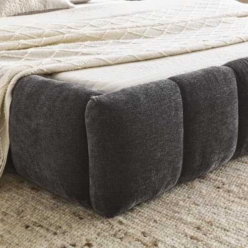Upholstered Platform Bed Frame, Low Profile Chenille Bed with Headboard, Mode...