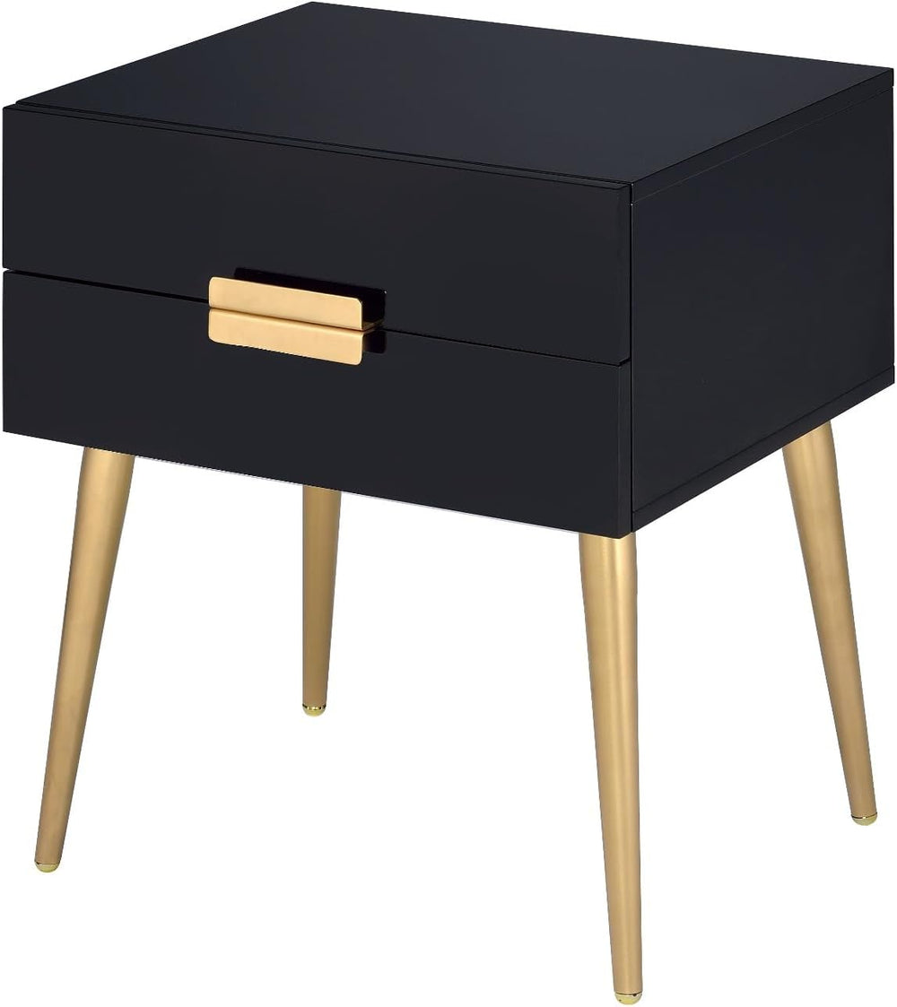 Penau Black and Gold End Table, Rectangular High Gloss Engineered Wood Top, M...