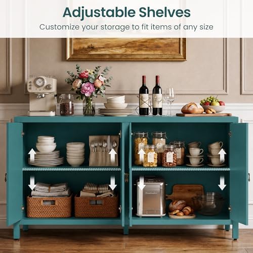 RoyalCraft 4 Door Buffet Cabinet, Painted Storage Sideboard, Blue