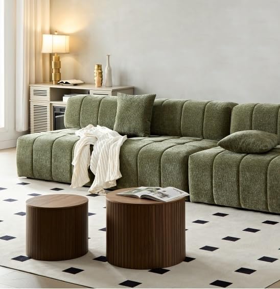 Nested Table Set 2 Pieces, MDF Coffee Table Set Living Room/Lounge Area(Brown)