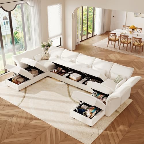 LLappuil 9 Seat Sectional Couch with Storage, Large U Shaped Corduroy Modular...
