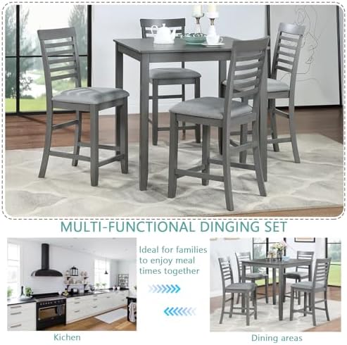 LUMISOL 5-Piece Dining Table Set for 4, Farmhouse Counter Height Kitchen Dini...