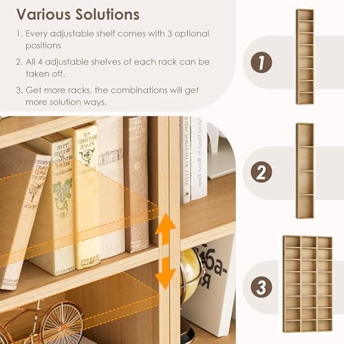 FOTOSOK Bookshelf Bookcase 8-Tier Narrow Bookshelf Tall CD Media Tower Rack