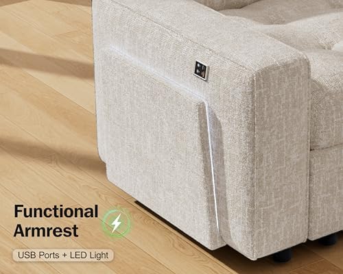 Vipbear 7 Seat L Shaped Modular Sectional Sleeper Sofa Bed with Ottoman/Pull ...