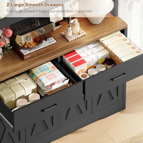 TEENFON Storage Cabinet with Doors and Drawers, Pantry Cabinets, 5 Tier Floor...