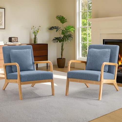 ELUCHANG Mid-Century Modern Accent Chair with Lumbar Pillow,Upholstered Armch...