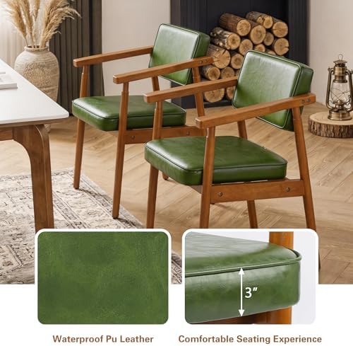 LSSPAID Mid Century Dining Chairs with Wooden Handrail, Pu Upholstered Armcha...