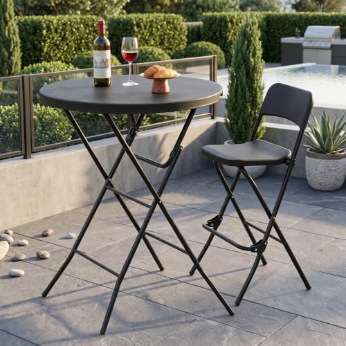 32" Round Folding Table, Portable Bar Height Folding Table with Detachab...