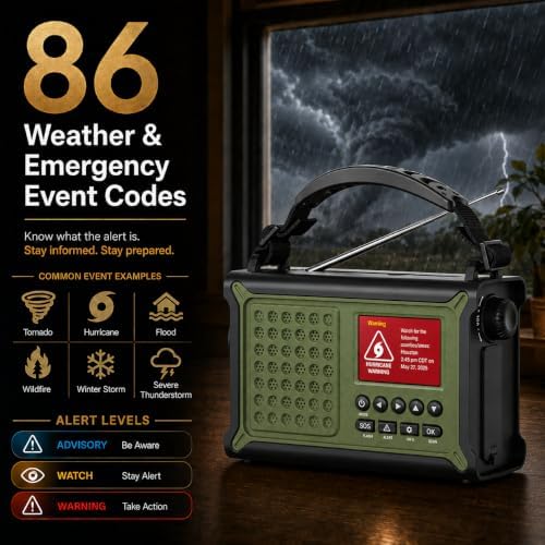 Emergency Weather Radio with S.A.M.E. Alerts, Solar, Hand Crank & 12000mAh