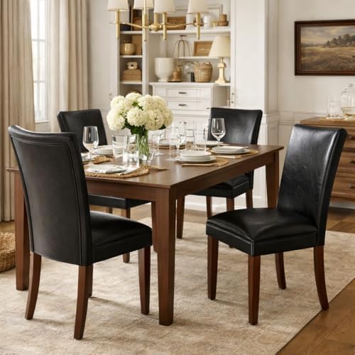 HomePop Parsons Upholstered Accent Dining Chair, Set of 2, Black Faux Leather