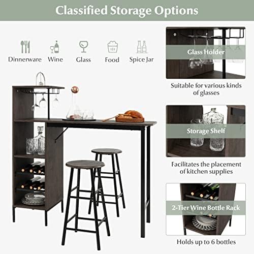 GIANTEX 3 Pieces Bar Table and Stools Set, Bistro Table Set with Glass Holder...