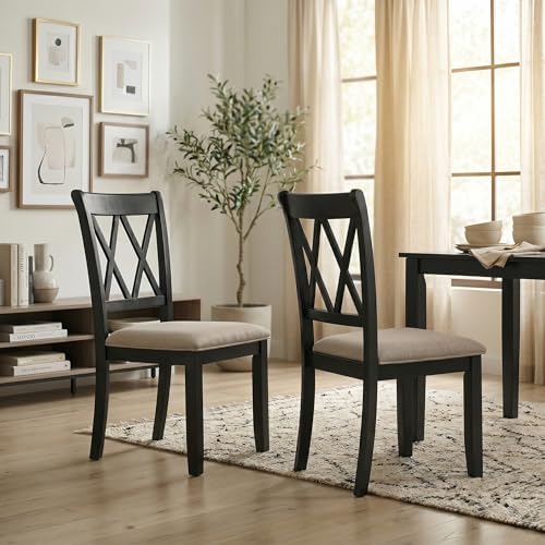 Roundhill Furniture Windvale Fabric Upholstered Dining Chair, Set of 2, Black