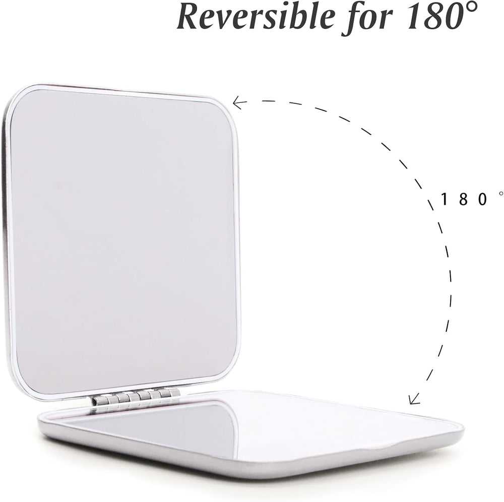 Compact Mirror for Purse, Metal Square Shell, Double-Sided 1X/2X Magnifying, ...