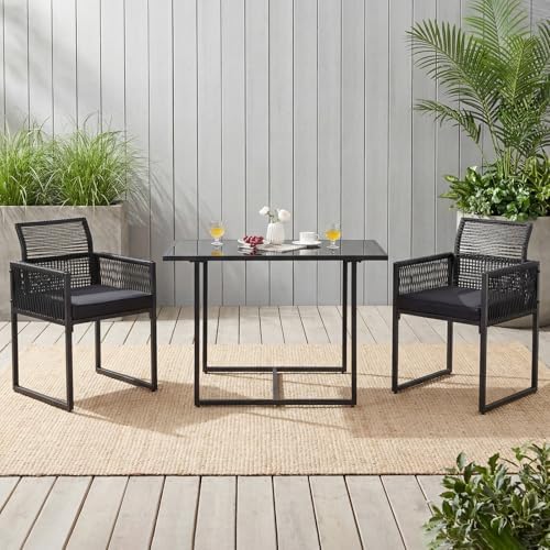 Tangkula 3 Pieces Outdoor Dining Set, PE Rattan Patio Furniture Set with Fold...