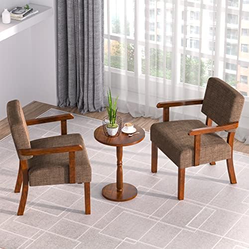 FAGAGA Accent Chairs Set of 2, 2 Solid Wood Armchairs with Side Table | Livin...