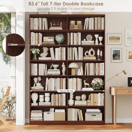 FACBOTALL 83.7" Tall Bookshelf Bookcase, 7-Tier Double Bookshelves, Cherry