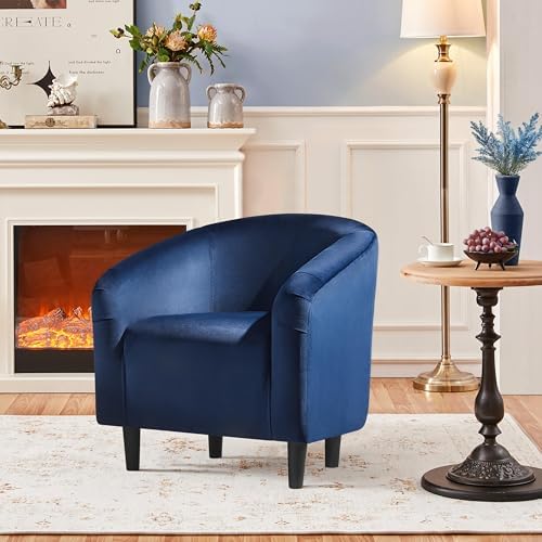 Yaheetech Small 25.5in Wide Velvet Barrel Accent Chair Bedroom, Navy Blue | C...