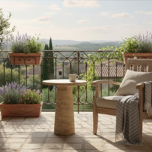 Faux Stone Side Table Round End Table Patio Small Drink Table for Small Space...