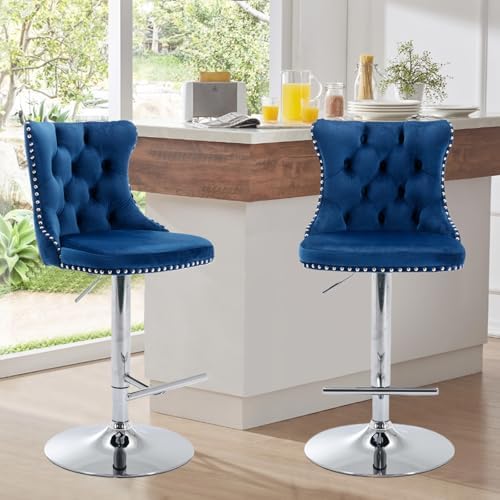 33’’ Velvet Swivel Bar Stools Set of 2 Kitchen Counter Adjustable Height Upho...