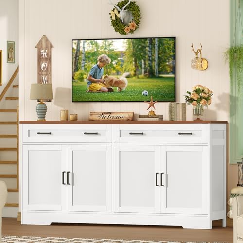 usikey 63" Buffet Cabinet with Storage, Sideboard Cabinet with 2 Adjusta...