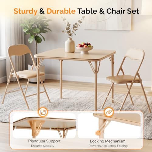 VINGLI 5-Piece Padded Folding Card Table and Chairs Set, Khaki