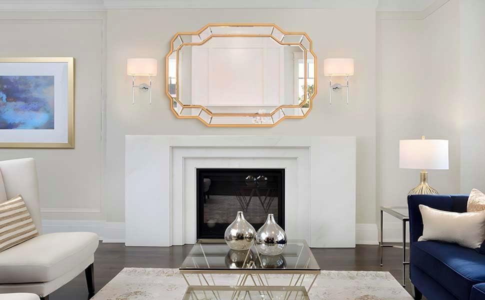 Large Living Room Mirrors, 47''x32'' Gold Bathroom Mirror for...