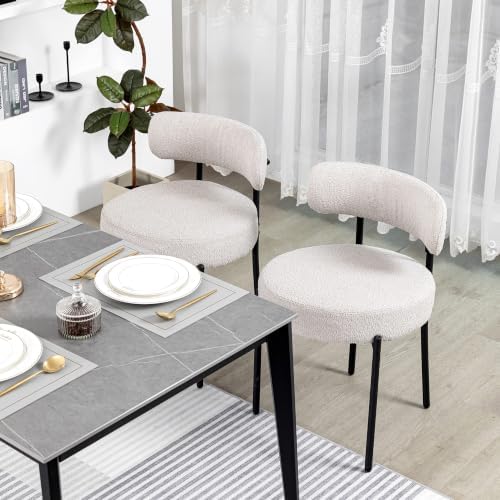 DYHOME Boucle Dining Chairs Set of 4, Upholstered Dining Room Chairs Grey