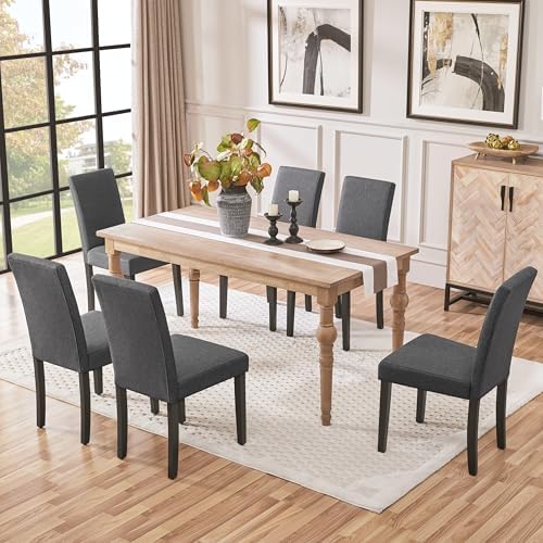 Yaheetech Dining Chairs Set of 4 Upholstered Kitchen Chair Fabric Dark Gray