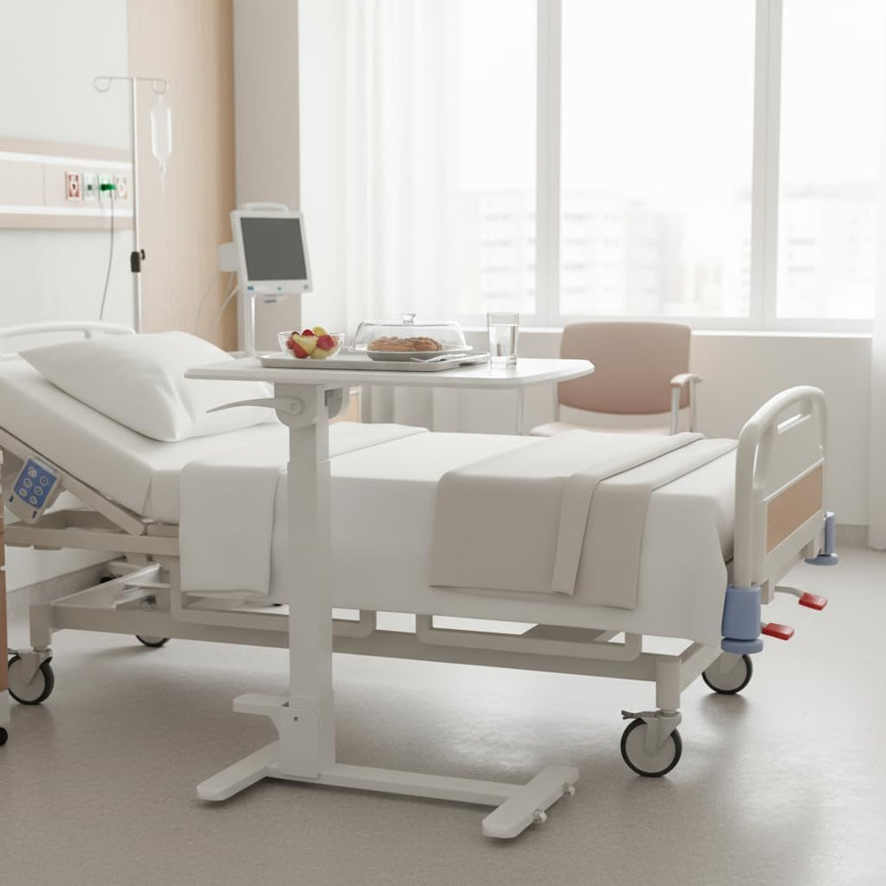 Mount-It! Overbed Table with Wheels, Folding Adjustable Height White