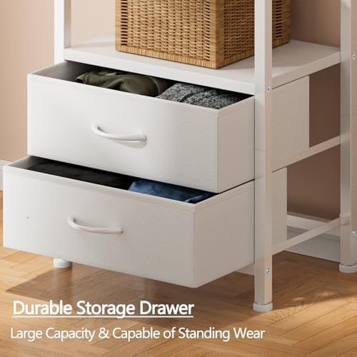Furnulem 5-Tier Corner Shelf,Tall Narrow Bookshelf with Drawers,White